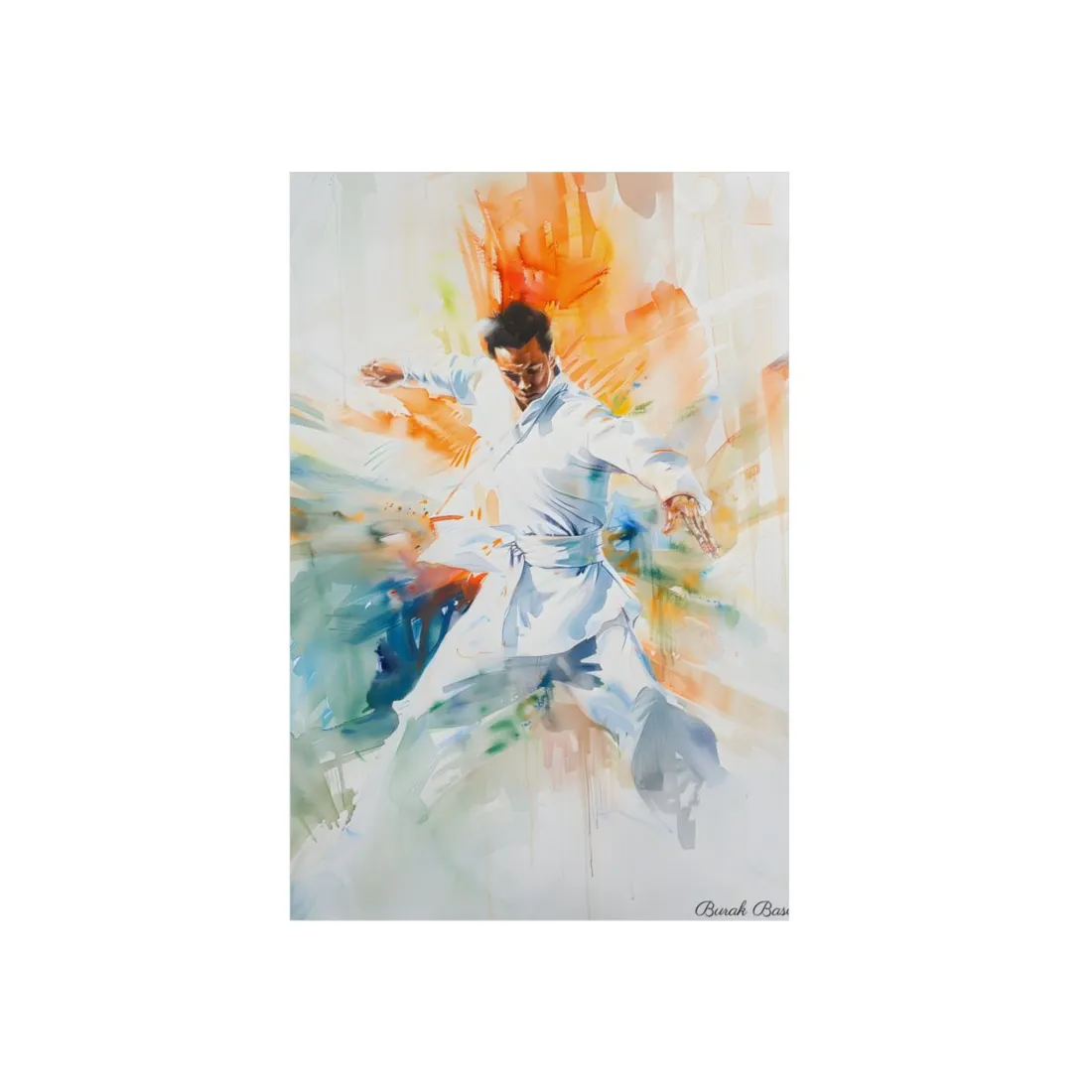 Watercolor Martial Arts: Classic White Gi Action Pose - Metal Poster