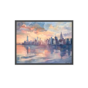 Manhattan Skyline Watercolor Painting Framed Poster