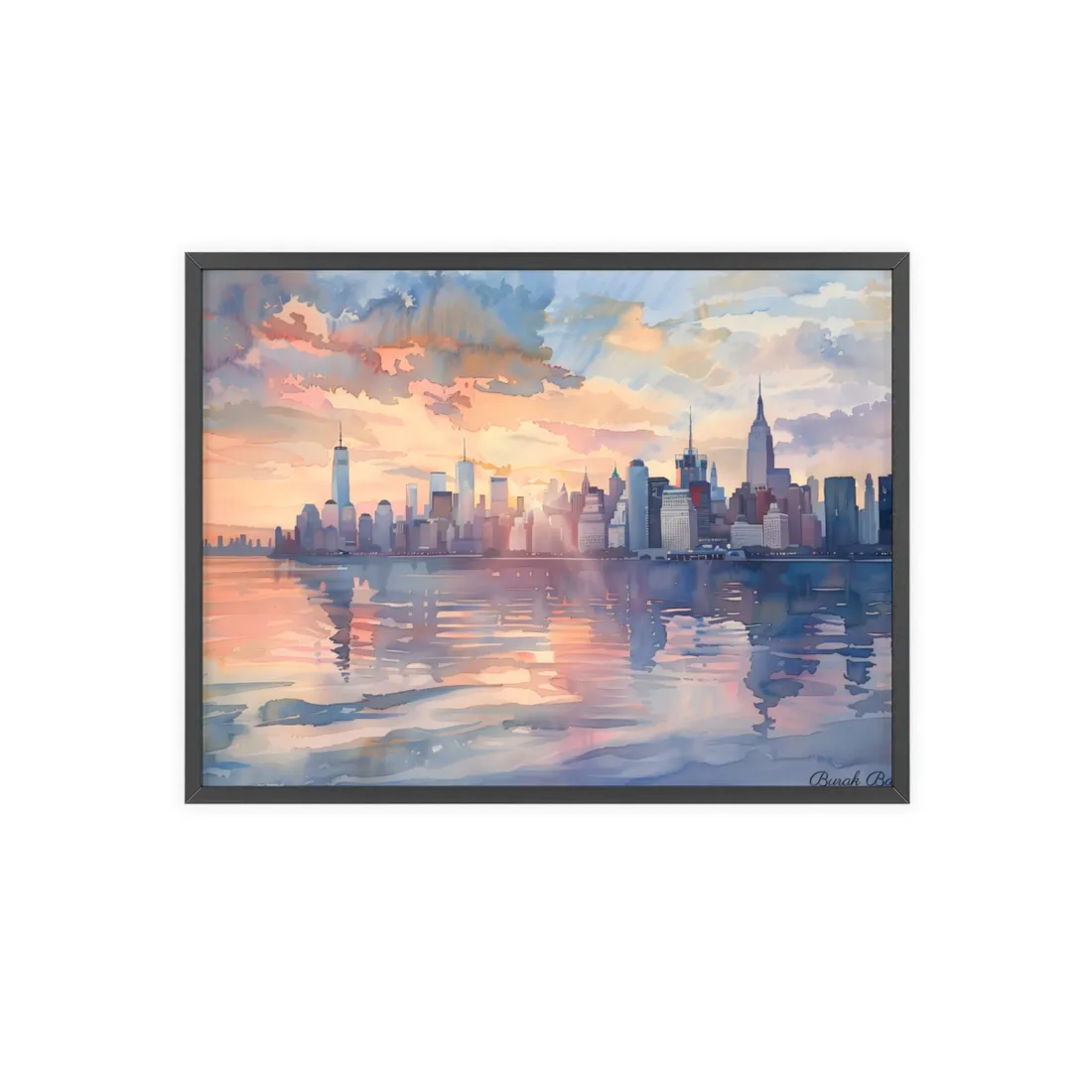Watercolor New York City Sunset: Golden Hour - Framed Poster