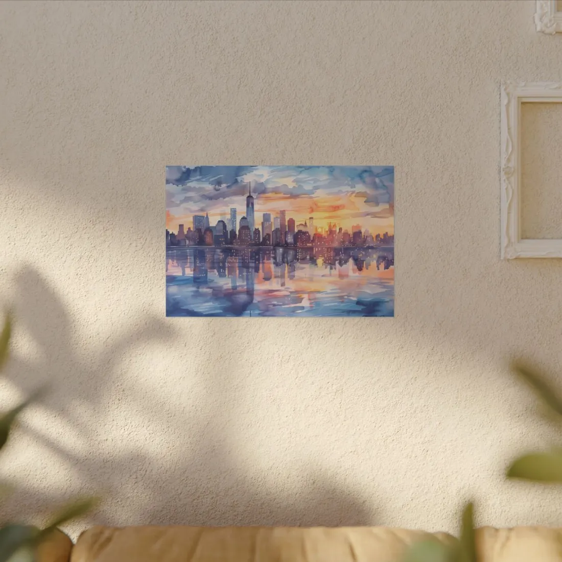 Watercolor New York City Sunset Skyline: Artistic NYC View - Canvas