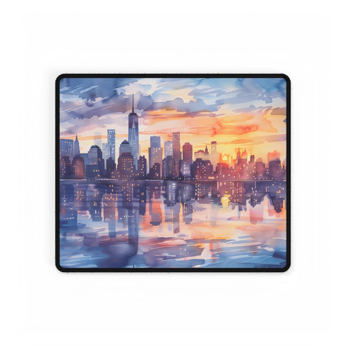 Watercolor New York City Sunset Skyline: Artistic NYC View - Desk Mat