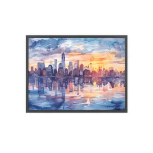 Watercolor Skyline at Dusk Framed Poster