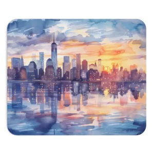 Watercolor Skyline at Dusk Mouse Pad