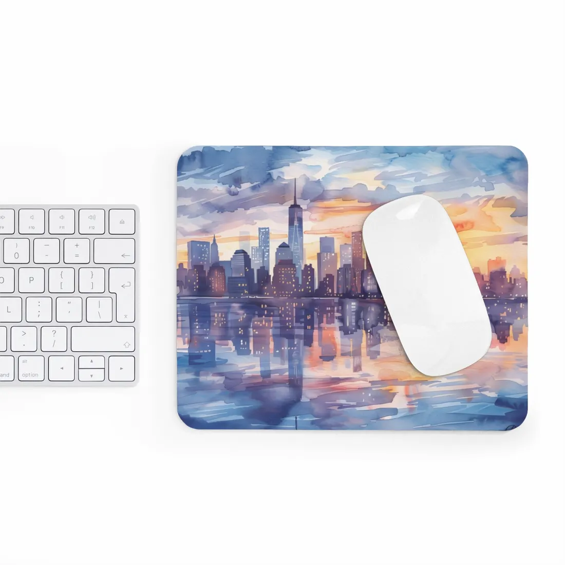 Watercolor New York City Sunset Skyline: Artistic NYC View - Mouse Pad