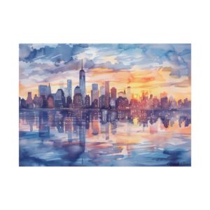 Watercolor Skyline at Dusk Poster