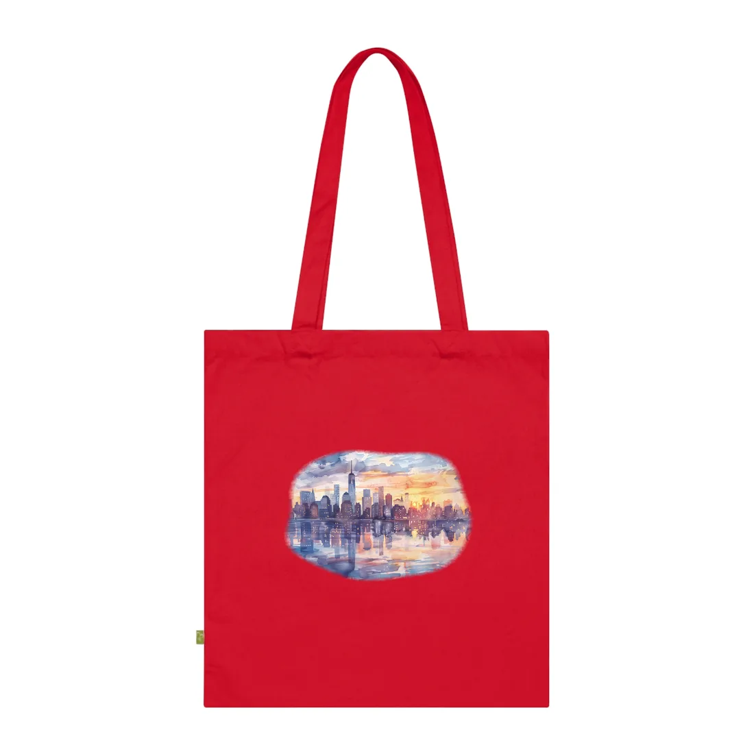 Watercolor New York City Sunset Skyline: Artistic NYC View - Tote Bag (Classic Red)