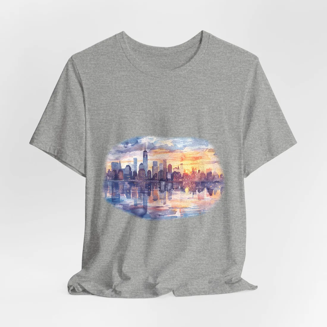 Watercolor New York City Sunset Skyline: Artistic NYC View - T-Shirt (Athletic Heather)