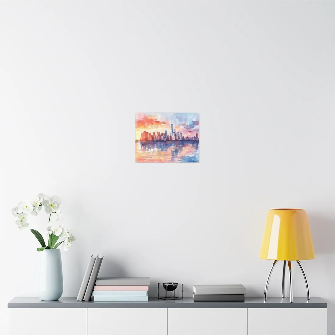 Watercolor NYC Sunset Skyline: Romantic Cityscape Art - Canvas