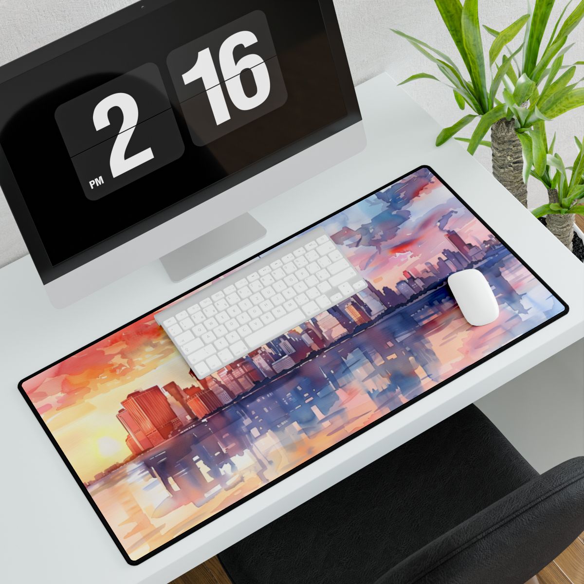 Watercolor NYC Sunset Skyline: Romantic Cityscape Art - Desk Mat