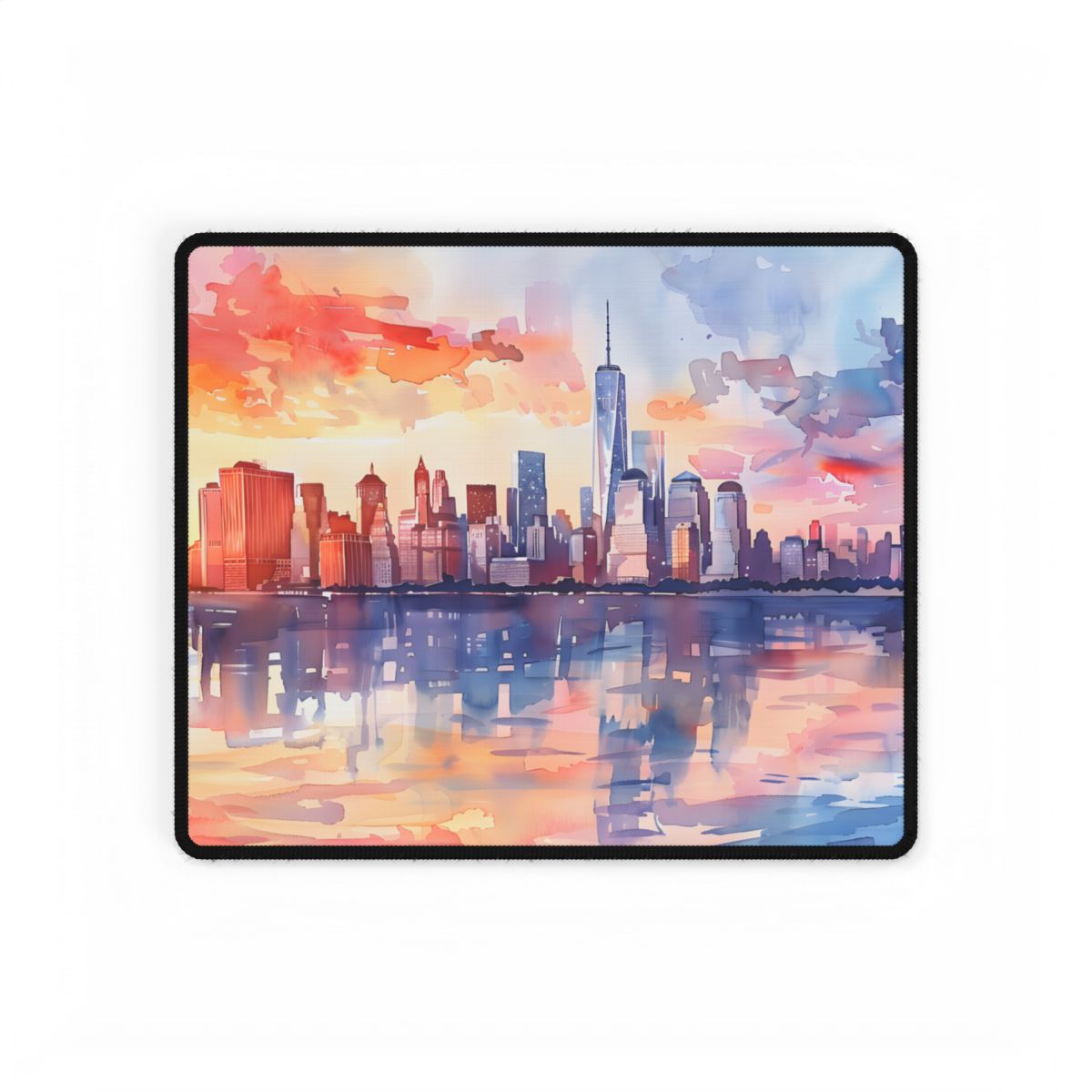 Watercolor NYC Sunset Skyline: Romantic Cityscape Art - Desk Mat