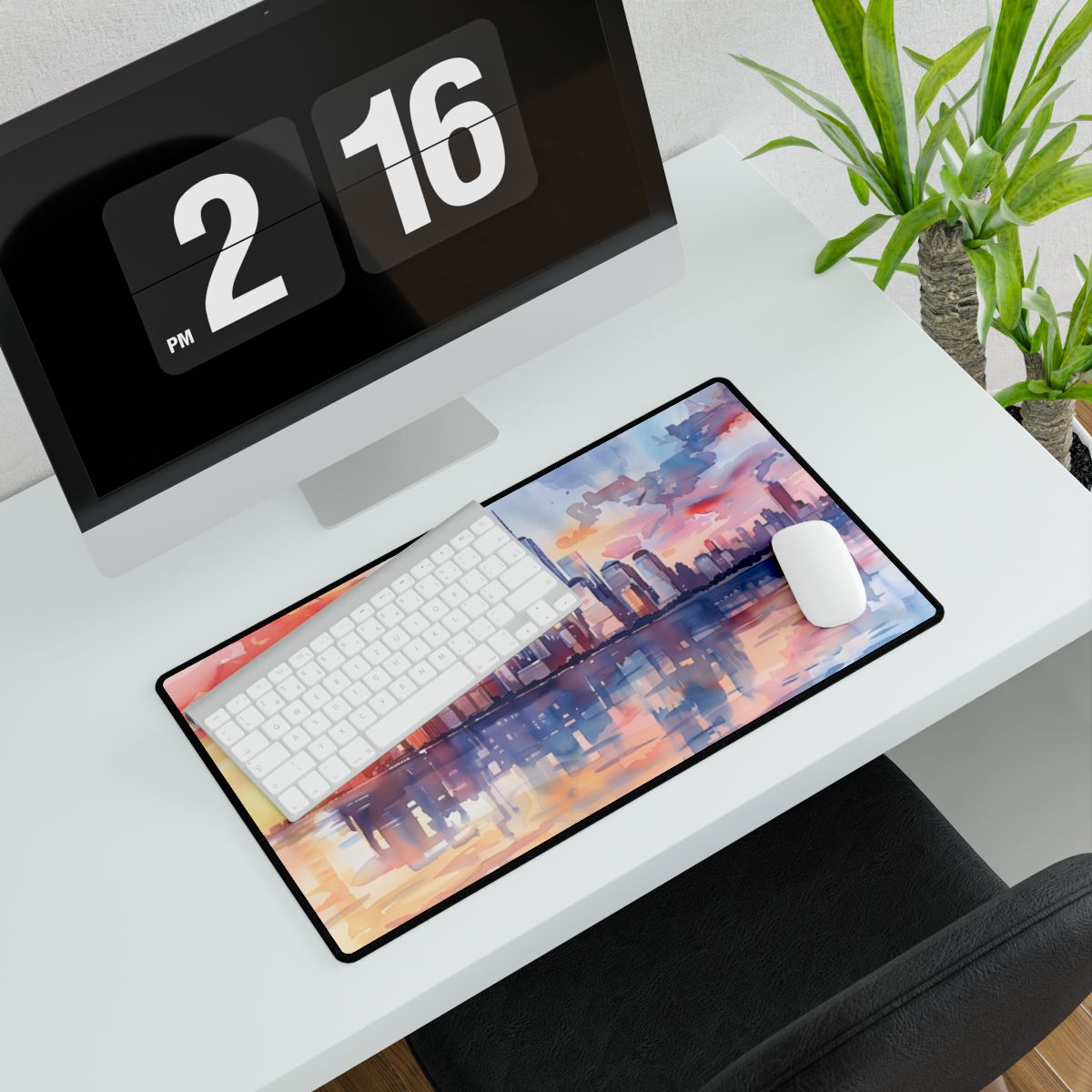 Watercolor NYC Sunset Skyline: Romantic Cityscape Art - Desk Mat