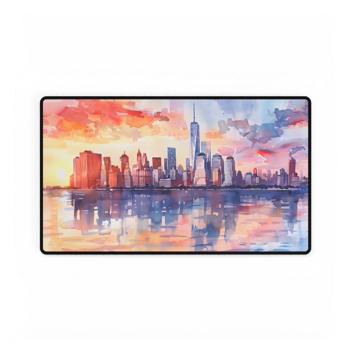 Watercolor NYC Sunset Skyline: Romantic Cityscape Art - Desk Mat