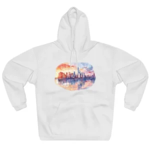 Watercolor Manhattan Skyline over Water Hoodie