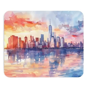 Watercolor Manhattan Skyline over Water Mouse Pad