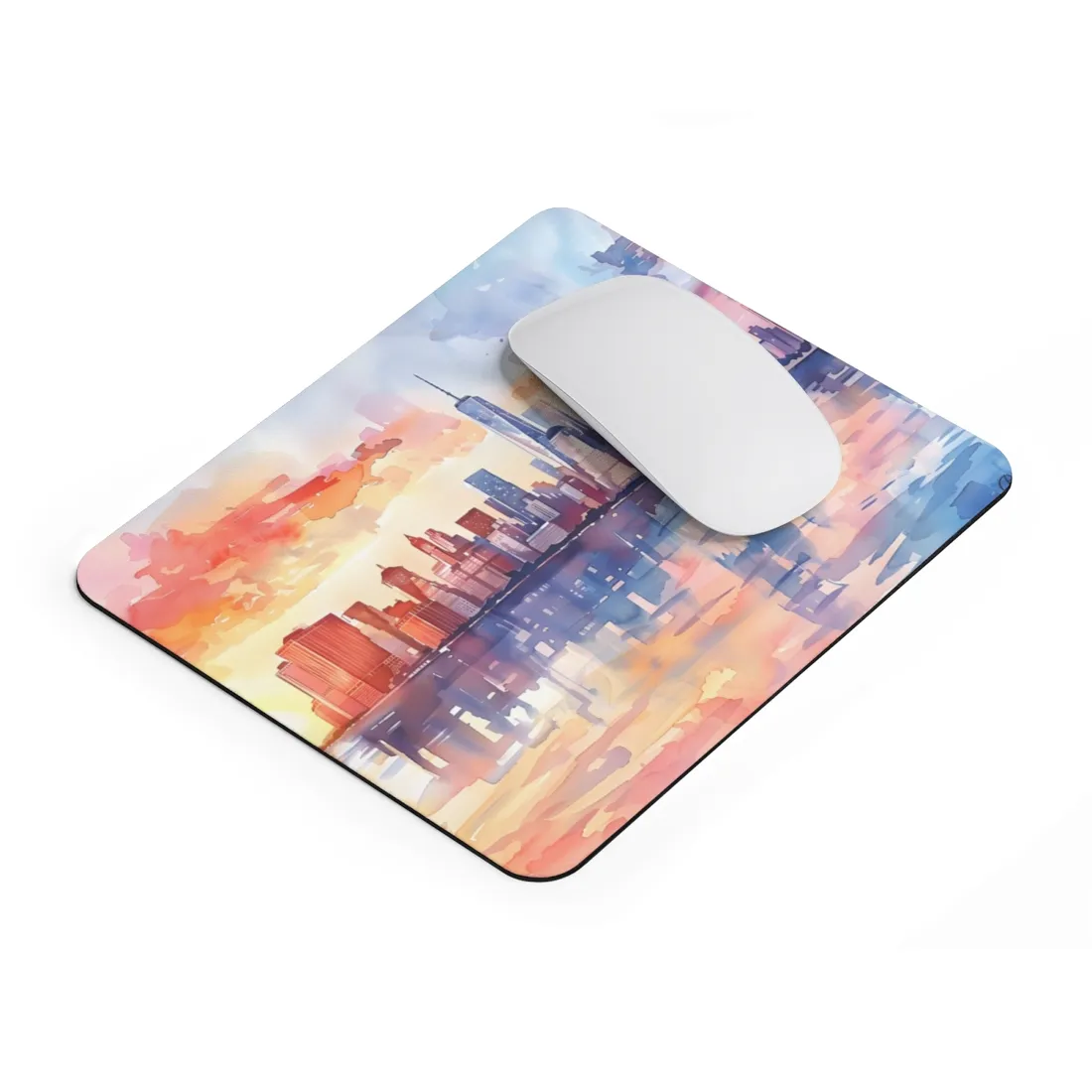 Watercolor NYC Sunset Skyline: Romantic Cityscape Art - Mouse Pad