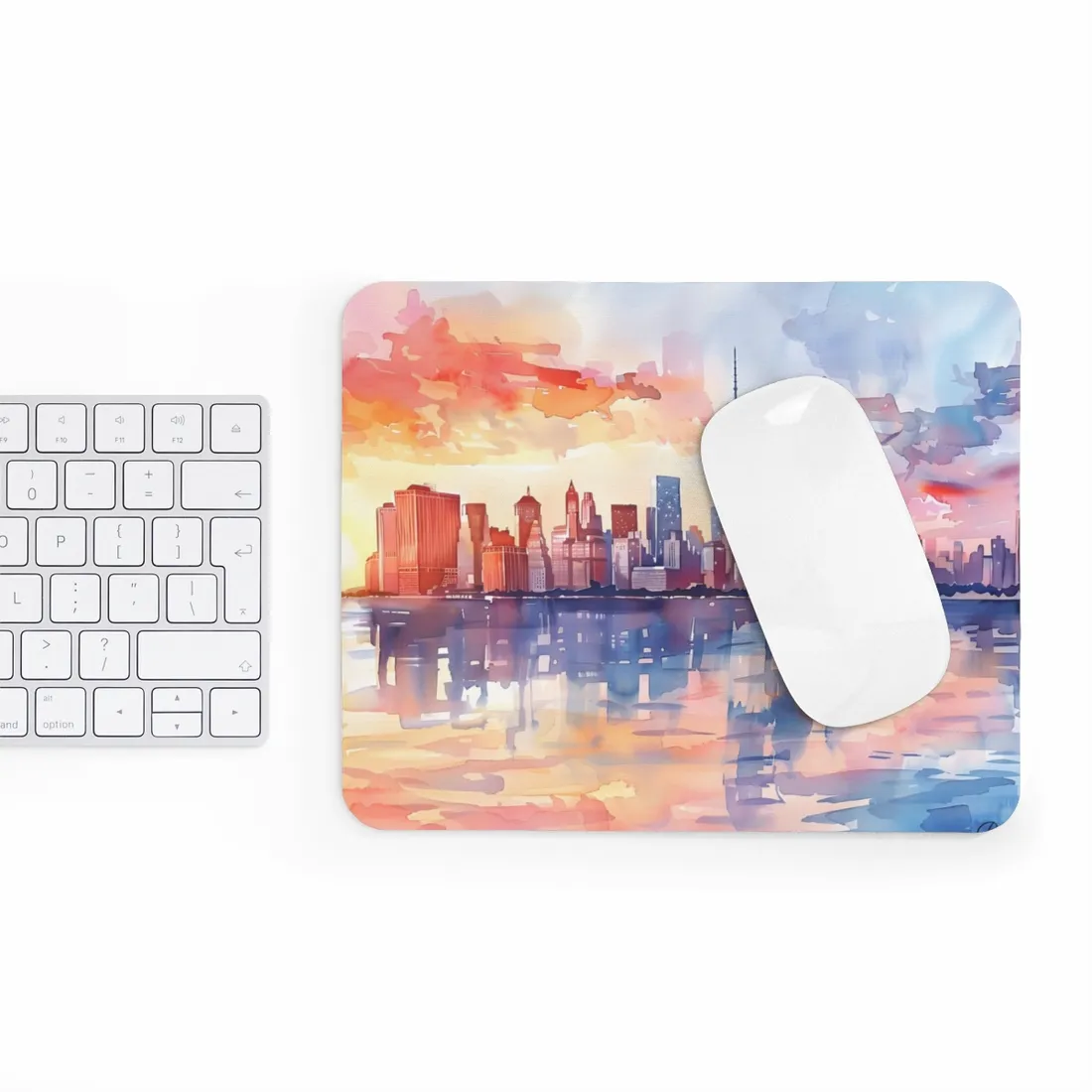 Watercolor NYC Sunset Skyline: Romantic Cityscape Art - Mouse Pad