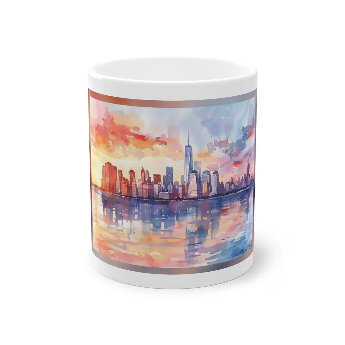 Watercolor NYC Sunset Skyline: Romantic Cityscape Art - Mug