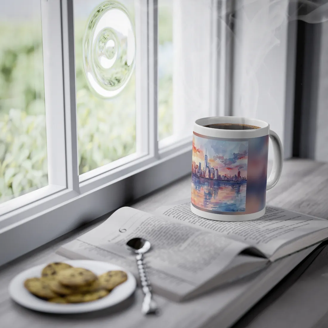 Watercolor NYC Sunset Skyline: Romantic Cityscape Art - Mug