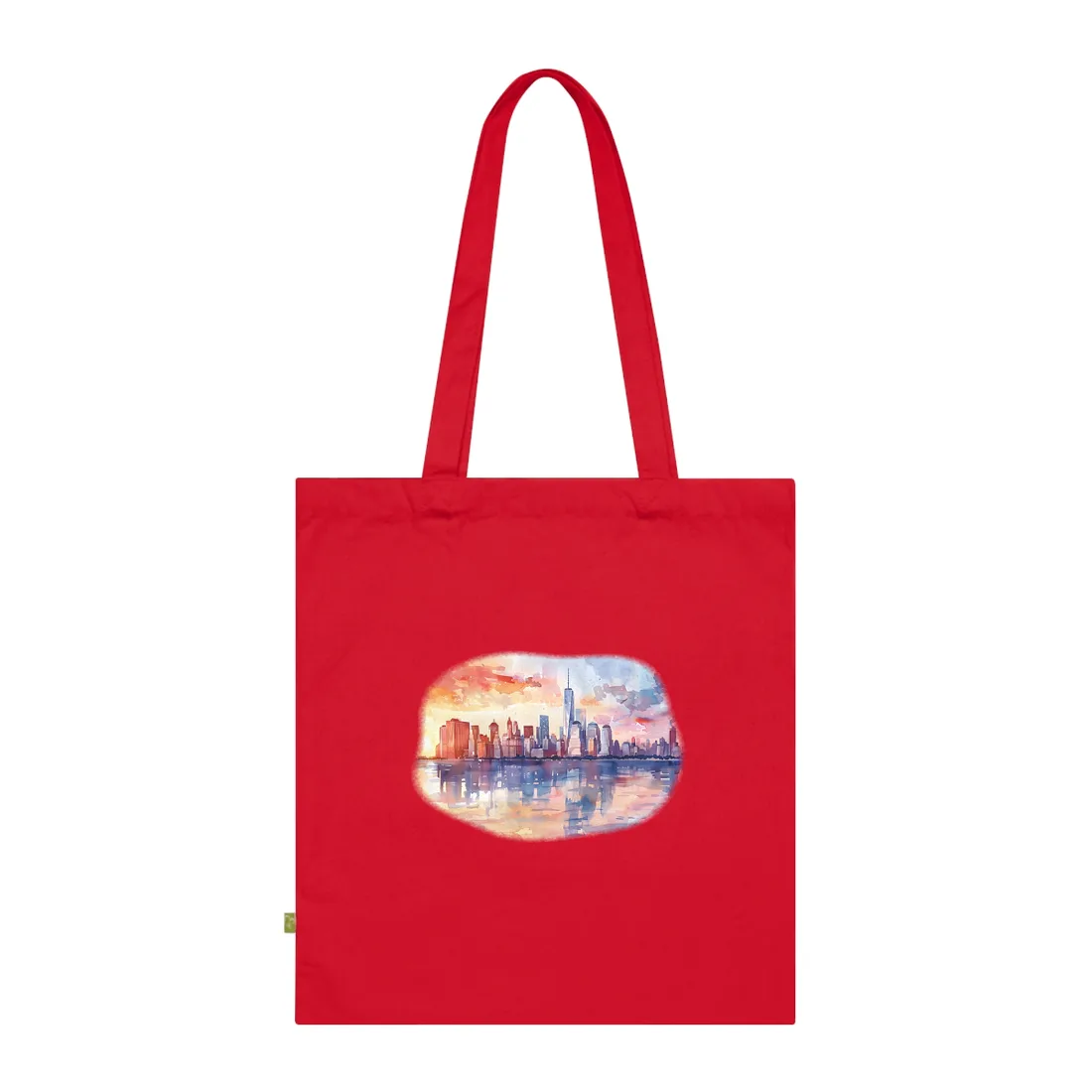 Watercolor NYC Sunset Skyline: Romantic Cityscape Art - Tote Bag (Classic Red)