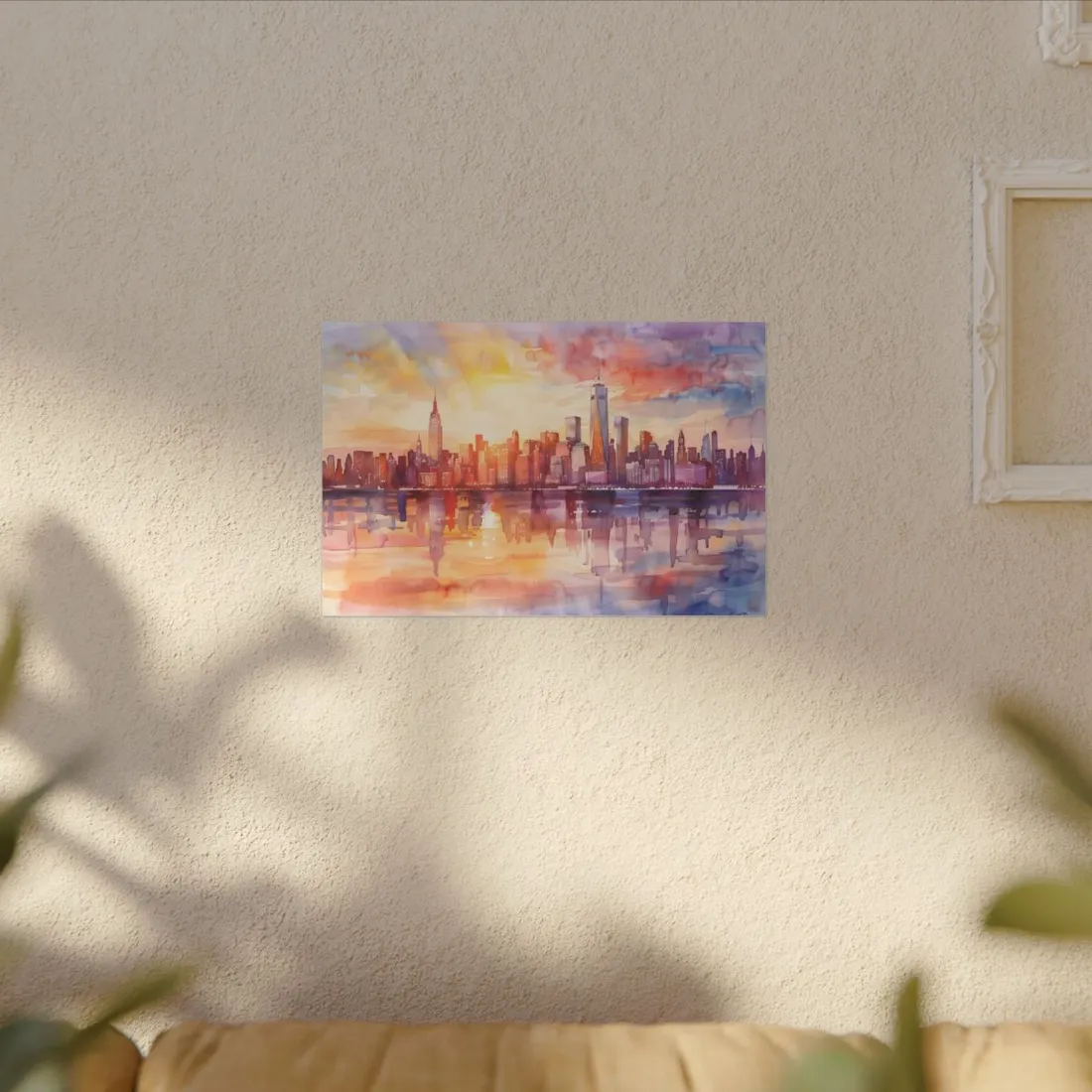 Watercolor Sunset New York City Skyline: Beautiful - Canvas
