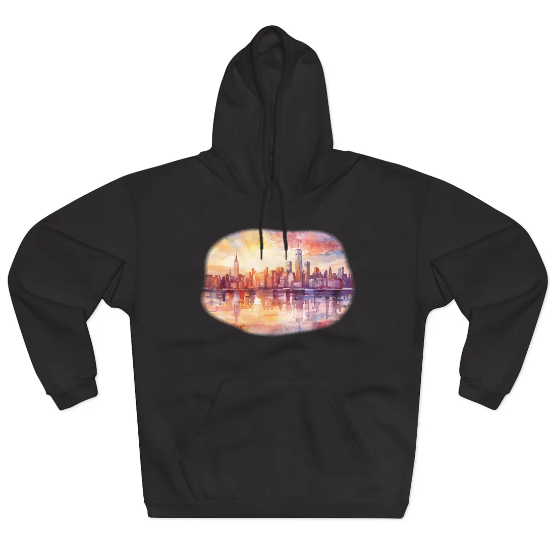 Watercolor Sunset New York City Skyline: Beautiful - Hoodie (Black)