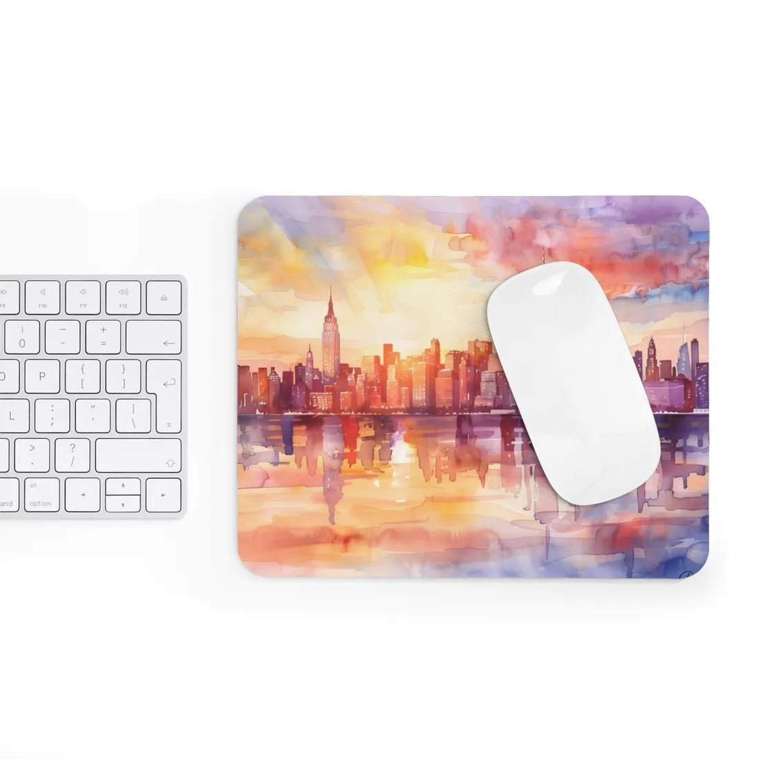 Watercolor Sunset New York City Skyline: Beautiful - Mouse Pad