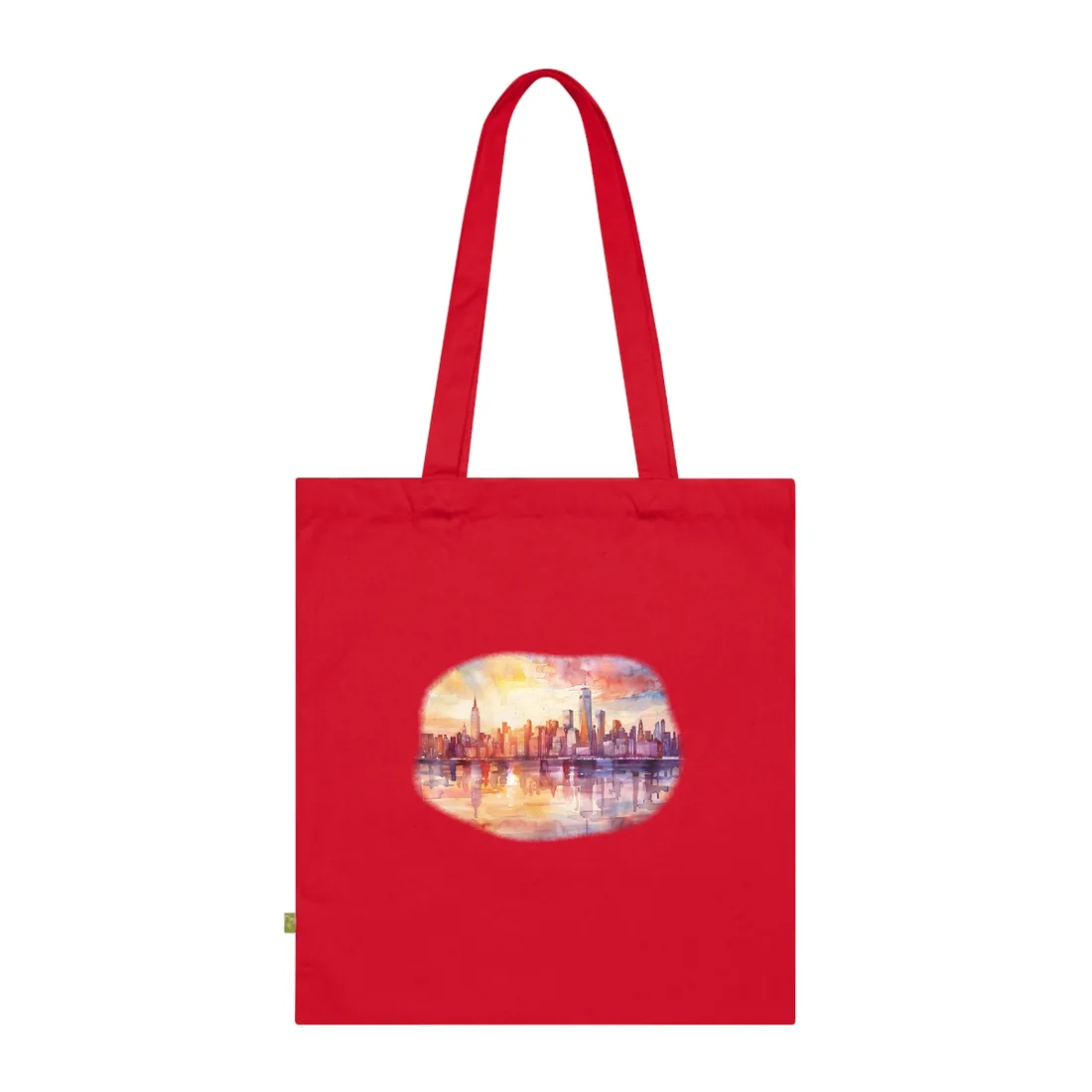 Watercolor Sunset New York City Skyline: Beautiful - Tote Bag (Classic Red)