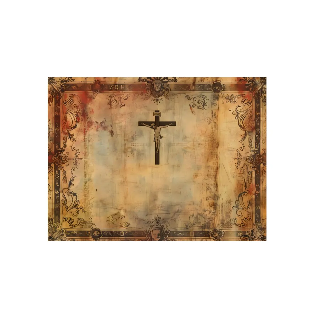 Weathered Parchment with Cross: Aged Paper Texture - Metal Poster