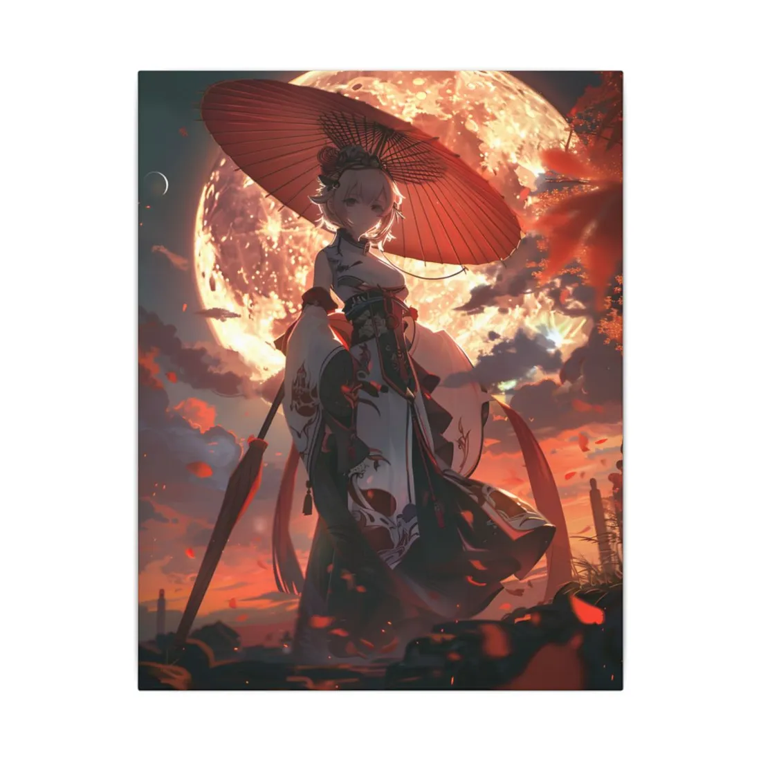 Whimsical Anime Winter: Girl with Umbrella - Canvas