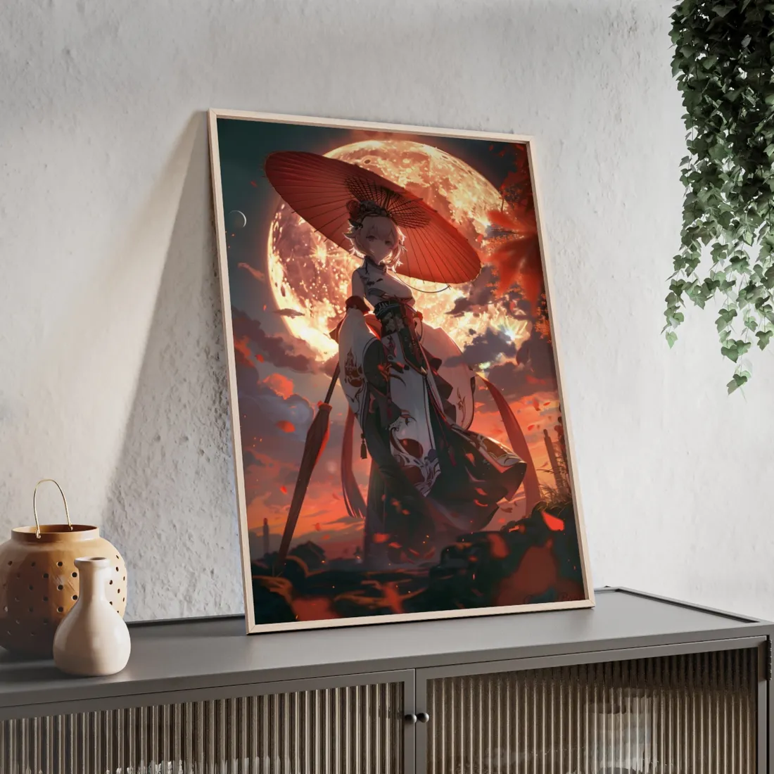 Whimsical Anime Winter: Girl with Umbrella - Framed Poster