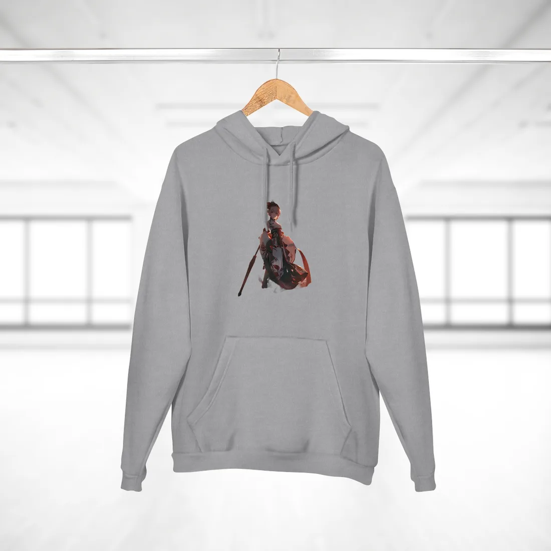 Whimsical Anime Winter: Girl with Umbrella - Hoodie (Heather Grey)
