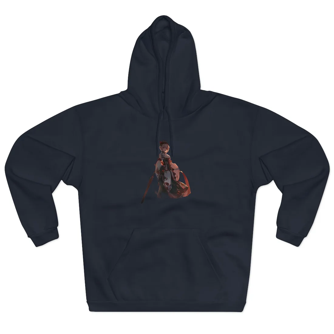 Whimsical Anime Winter: Girl with Umbrella - Hoodie (Navy)