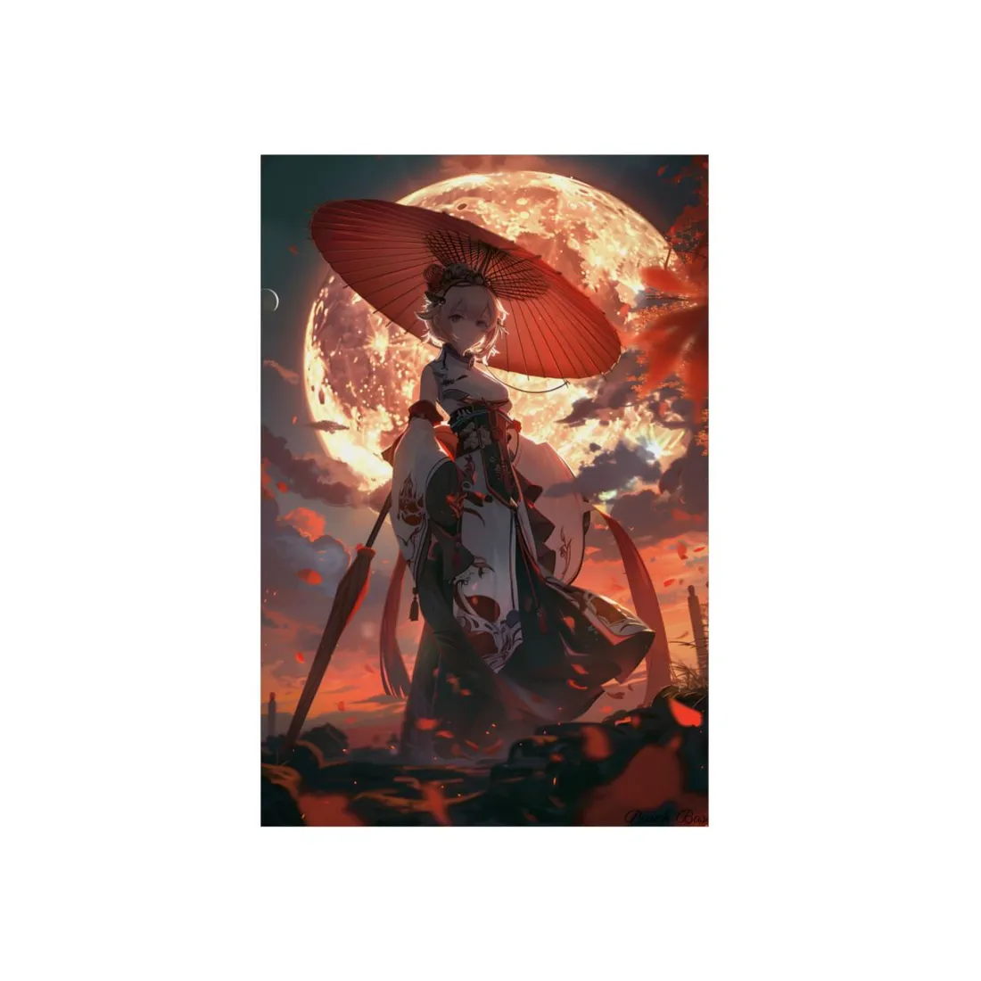 Whimsical Anime Winter: Girl with Umbrella - Metal Poster
