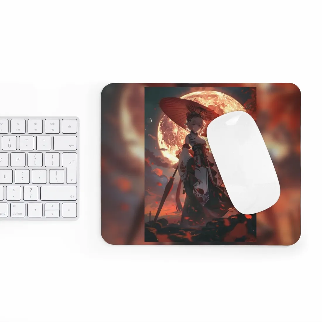 Whimsical Anime Winter: Girl with Umbrella - Mouse Pad