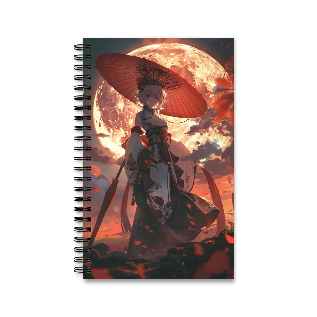 Whimsical Anime Winter: Girl with Umbrella - Spiral Notebook