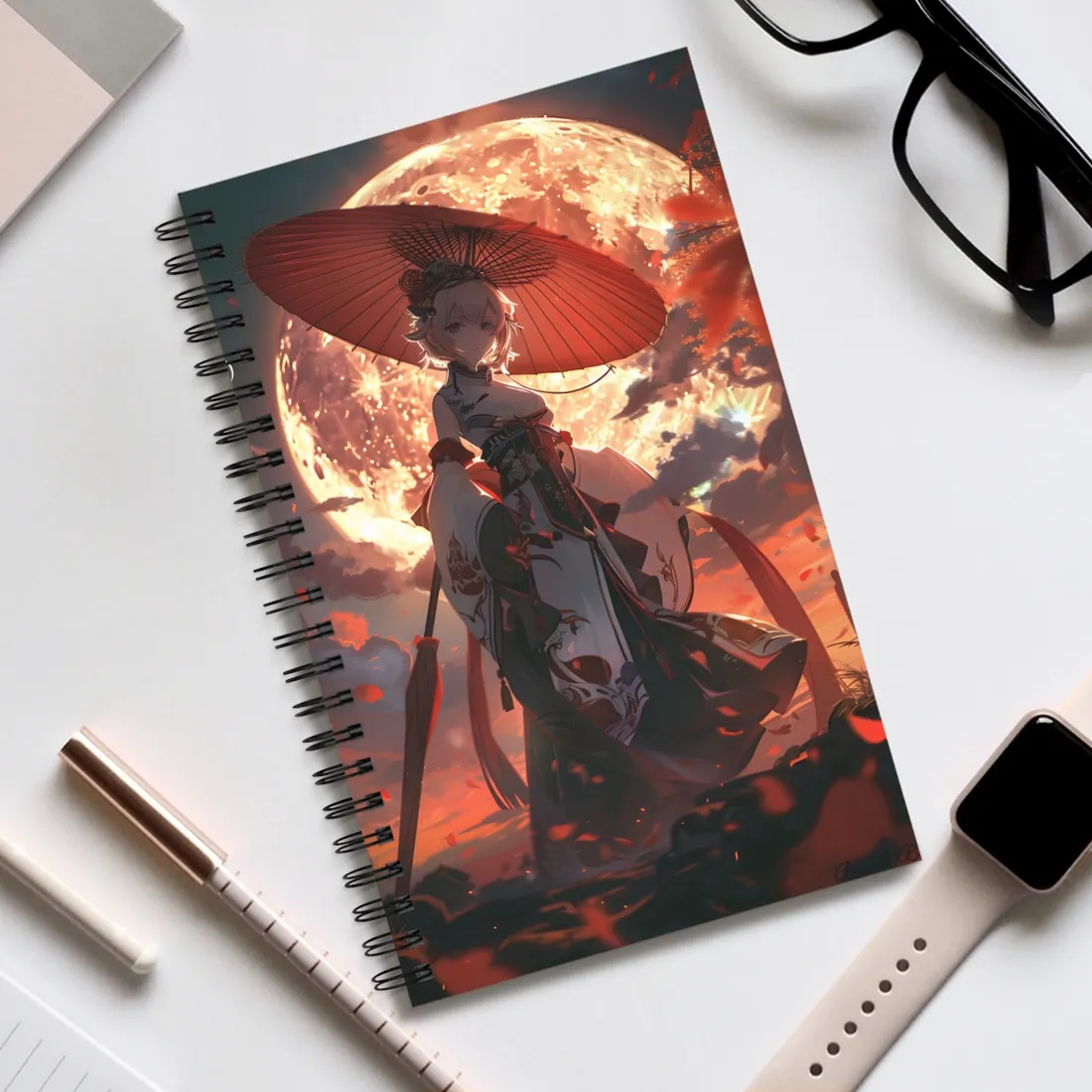 Whimsical Anime Winter: Girl with Umbrella - Spiral Notebook