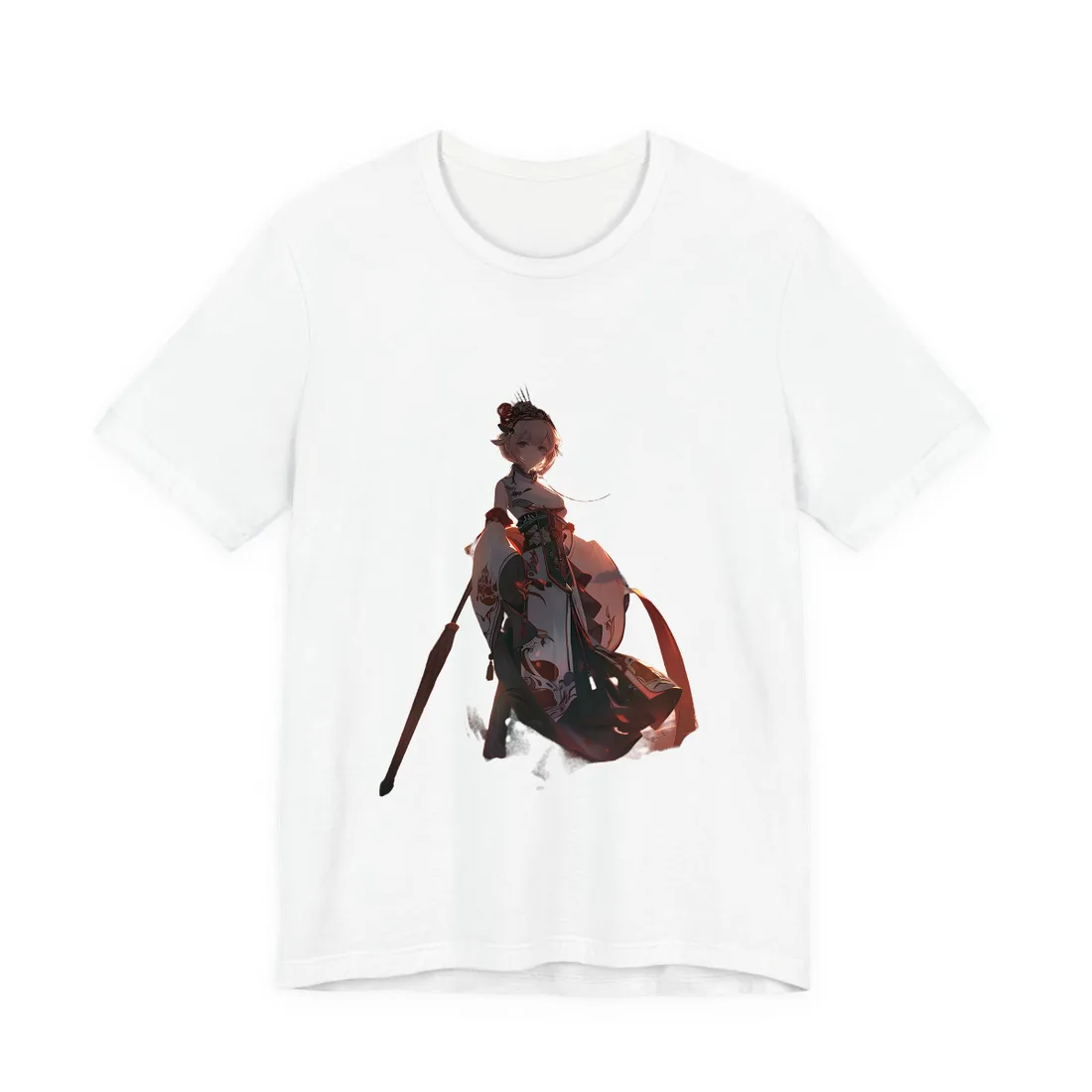 Whimsical Anime Winter: Girl with Umbrella - T-Shirt (White)