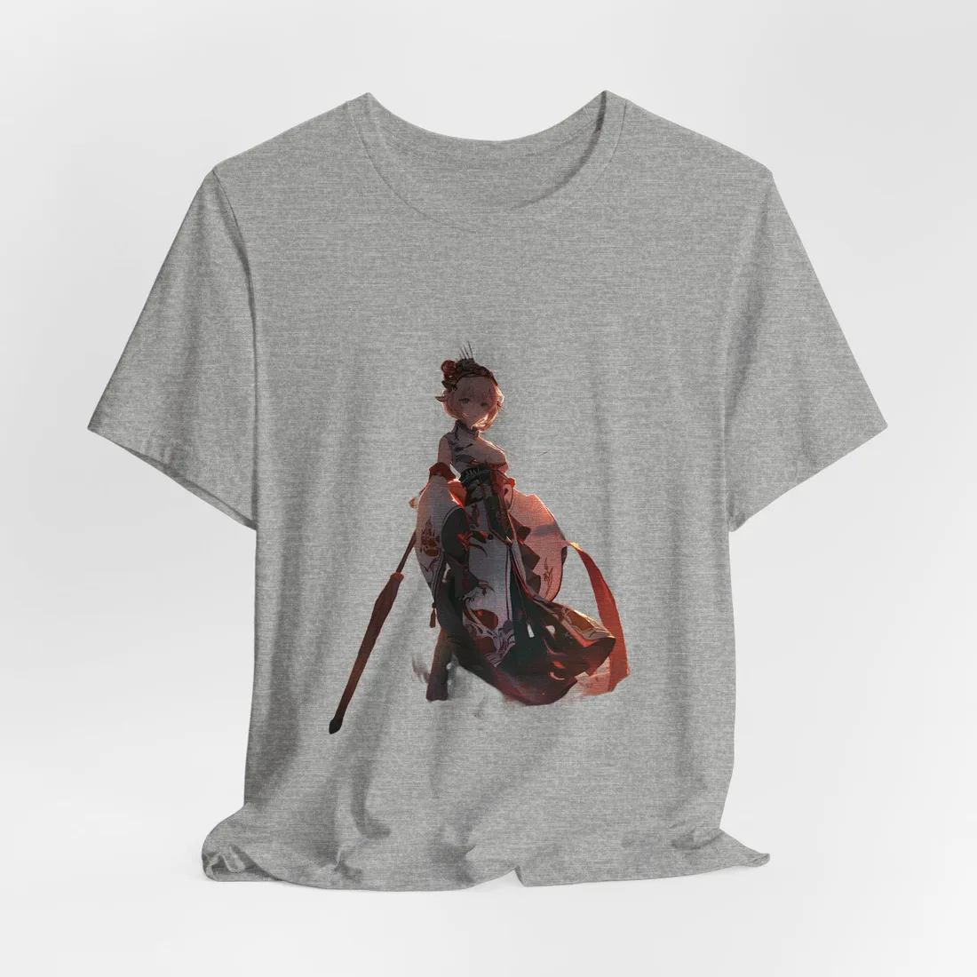 Whimsical Anime Winter: Girl with Umbrella - T-Shirt (Athletic Heather)