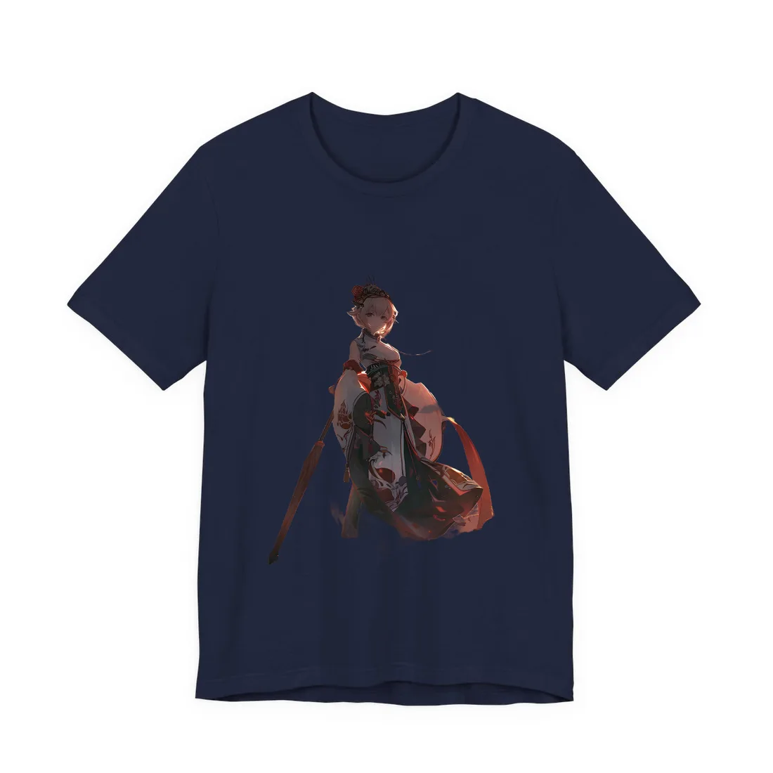 Whimsical Anime Winter: Girl with Umbrella - T-Shirt (Navy)