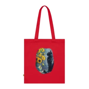 Black Cat with Sunflowers Tote Bag