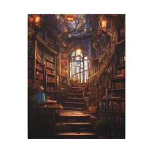 Library Staircase with Lanterns Canvas Print