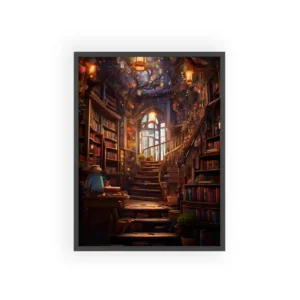 Library Staircase with Lanterns Framed Poster