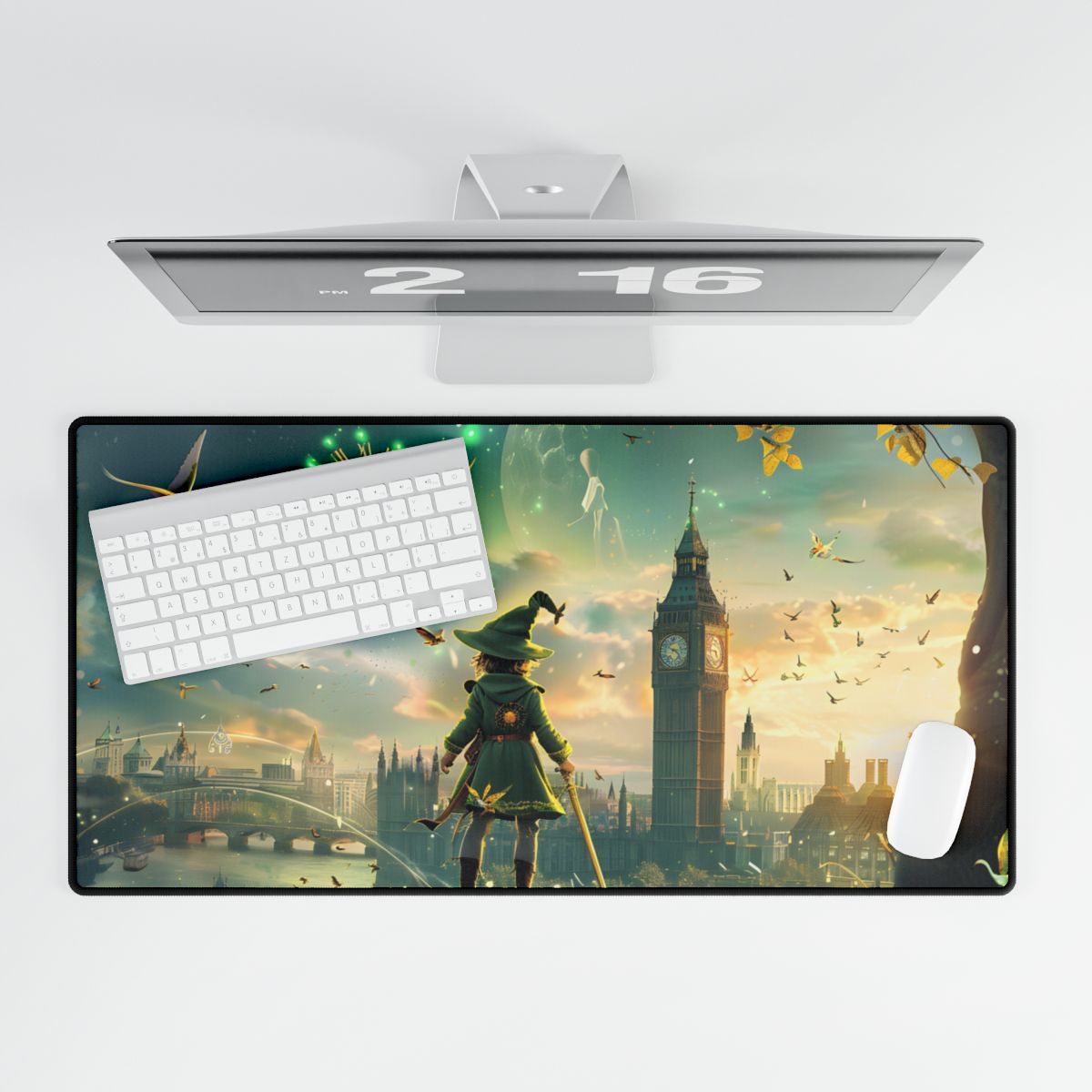 Whimsical Boy: Green Tunic Outdoor Art - Desk Mat