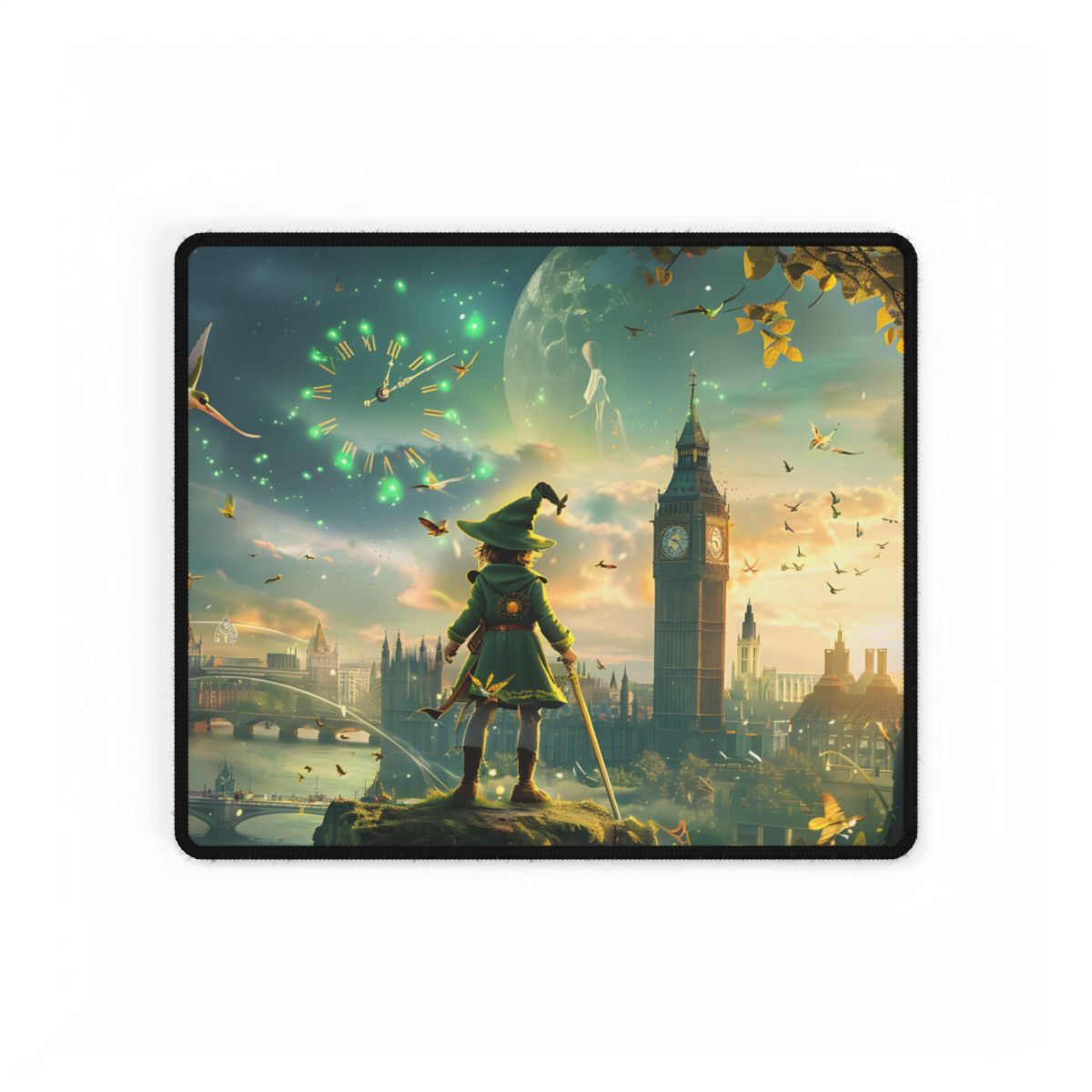 Whimsical Boy: Green Tunic Outdoor Art - Desk Mat