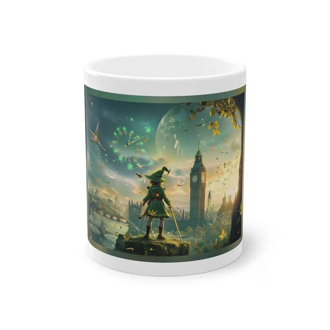 Whimsical Boy: Green Tunic Outdoor Art - Mug