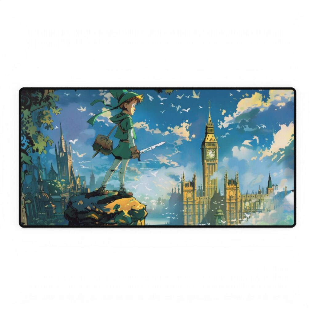 Whimsical Boy in Green: Colorful Illustration Artwork - Desk Mat