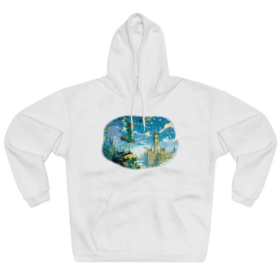 Whimsical Boy in Green: Colorful Illustration - Hoodie (White)