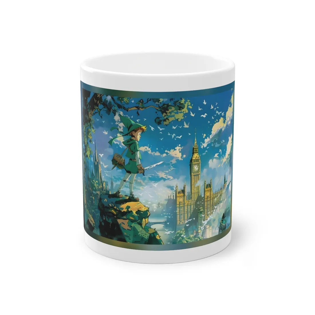 Whimsical Boy in Green: Colorful Illustration - Mug