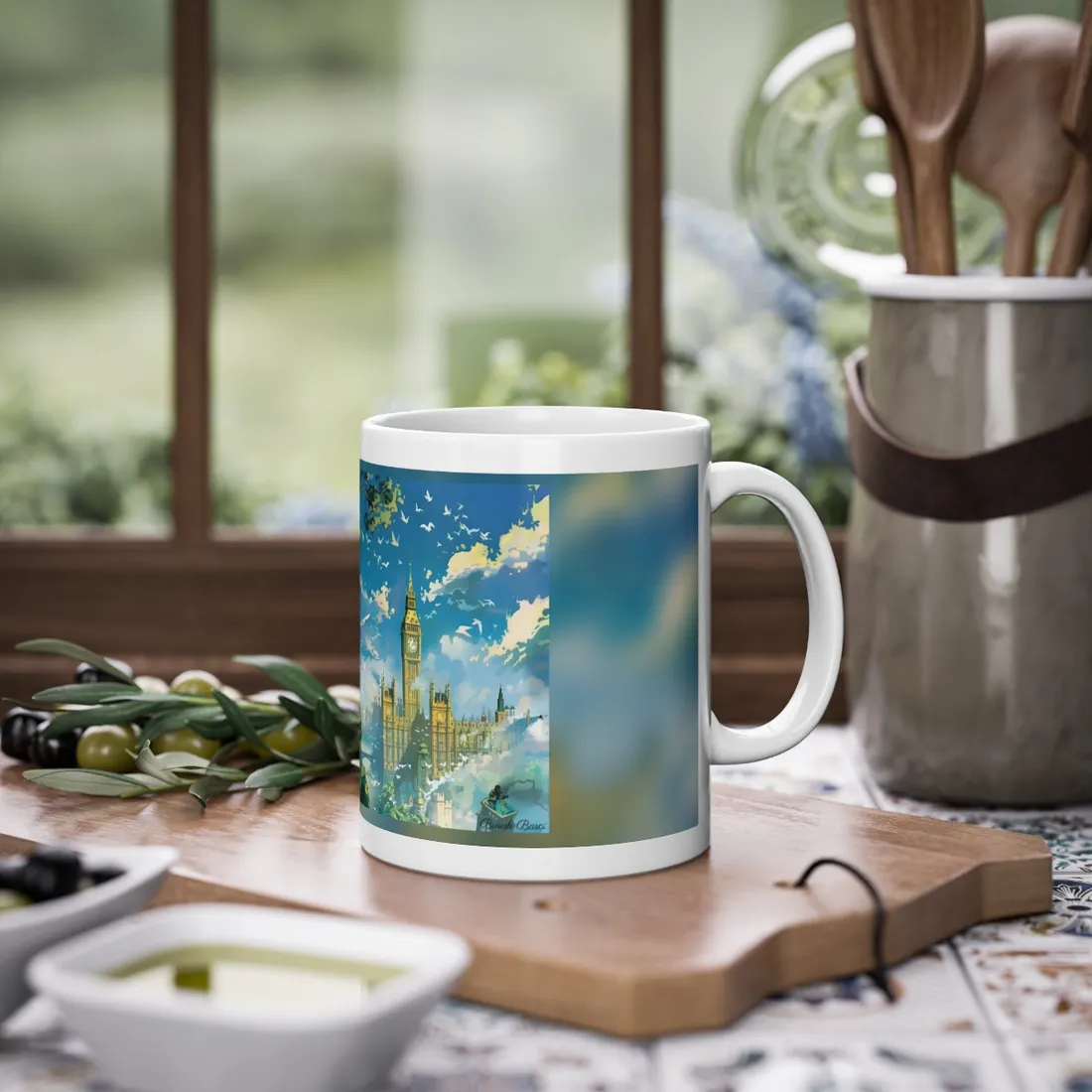 Whimsical Boy in Green: Colorful Illustration - Mug
