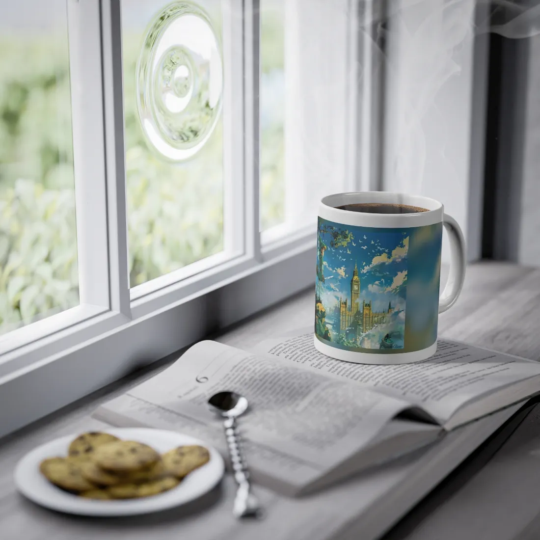 Whimsical Boy in Green: Colorful Illustration - Mug